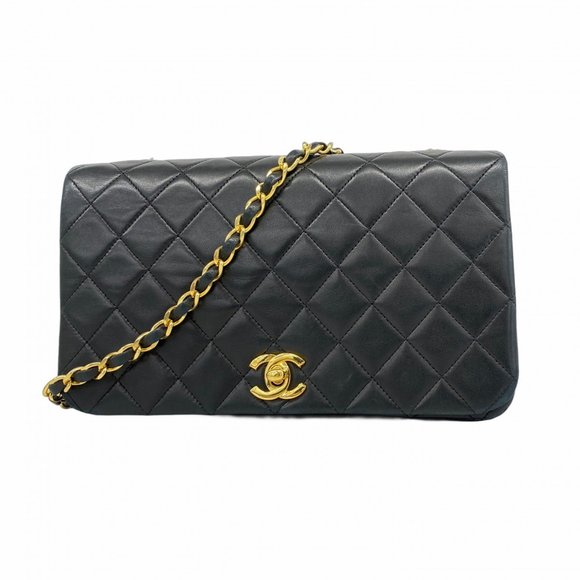 Chanel Matelasse Shoulder Bag with Chain Bag, Lambskin, Black, Women's - Picture 1 of 10